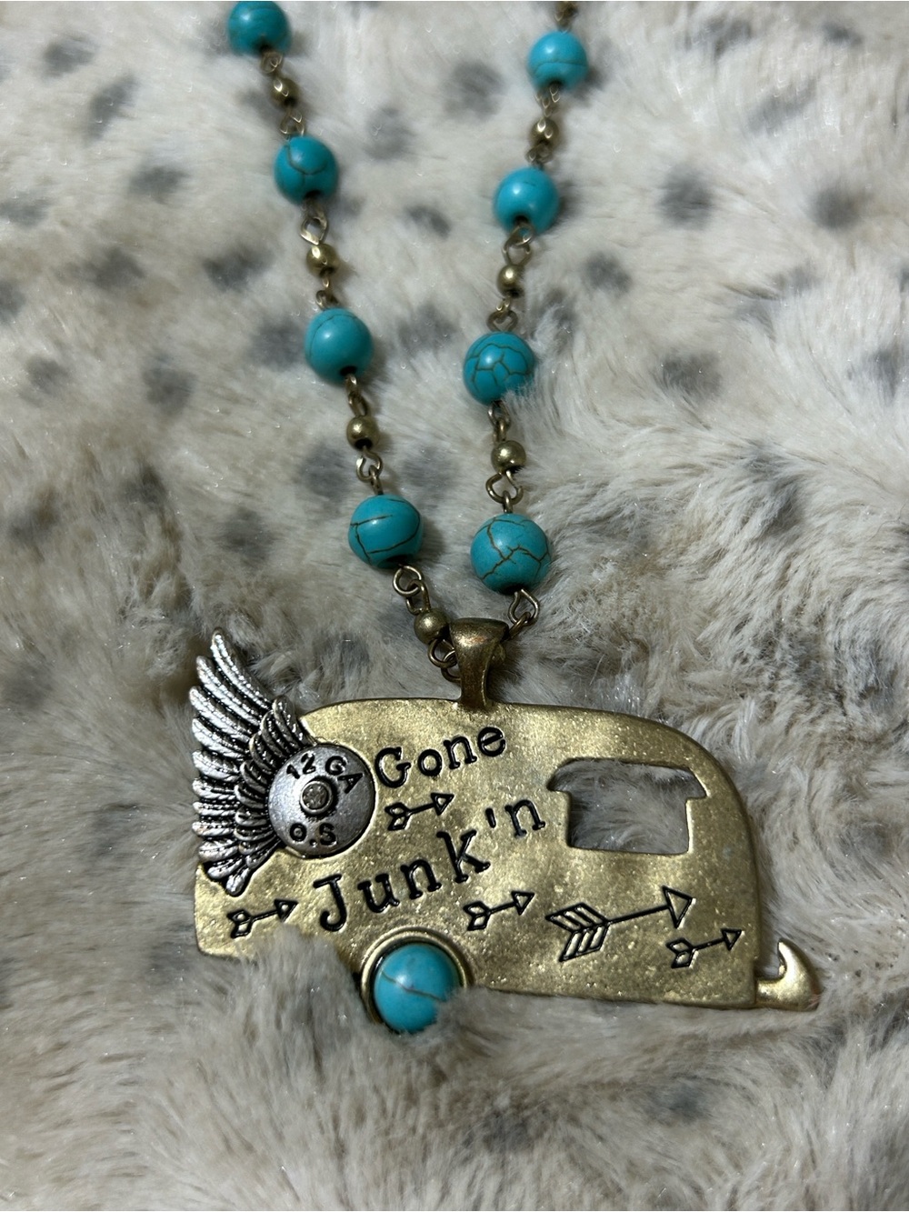Turquoise Bead Necklace Gone Junk'n Camper 34” + extender